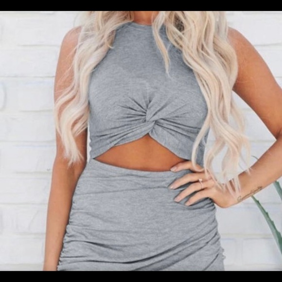 Grey Twist Knot Front Cutout Bodycon Dress - Picture 1 of 3